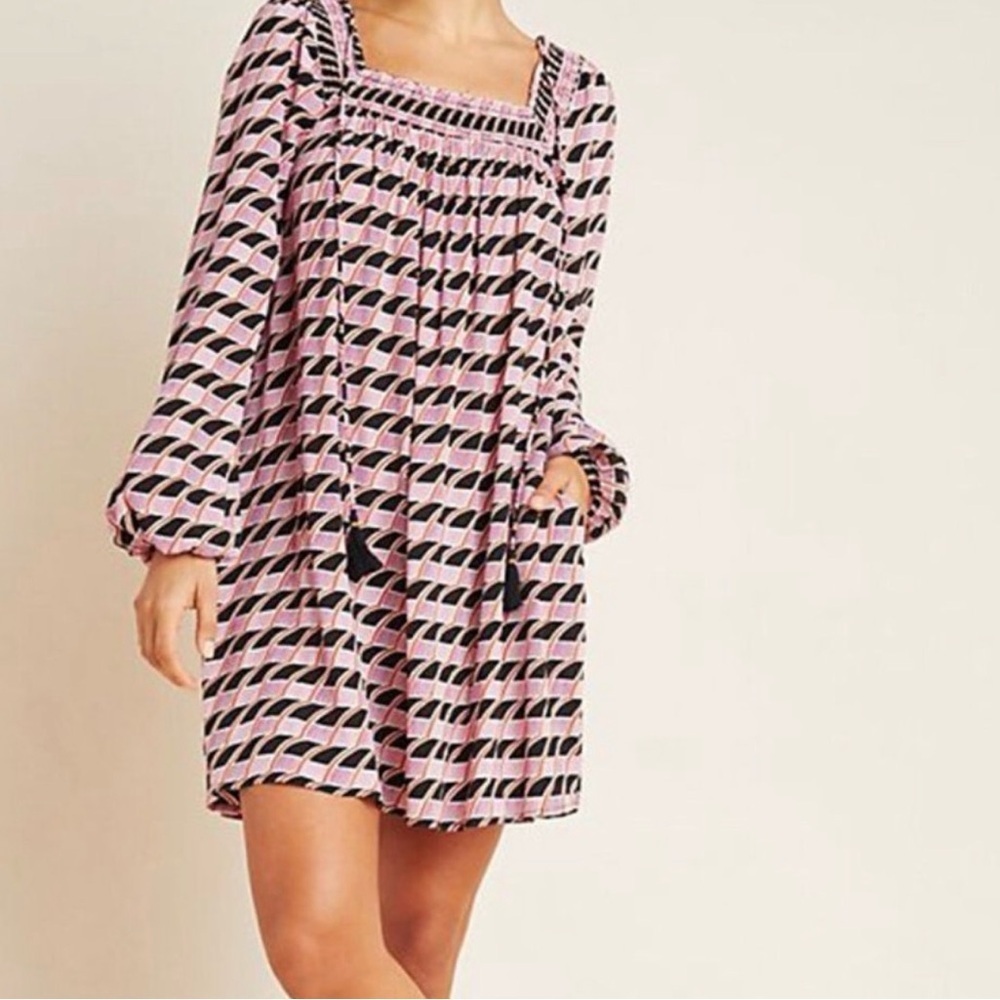 Maeve by Anthropologie Adrienne Square Neck Geometric Boho Tunic Dress Small